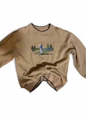 90s Men's Golf Embroidered Crewneck Sweater - Tan Size L